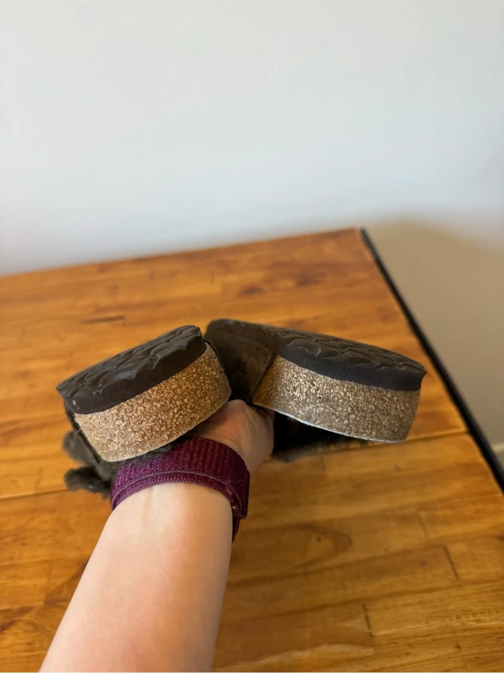 Birkenstock Arizona Shearling Slide Sandals Suede Leather Dark Brown Size 42